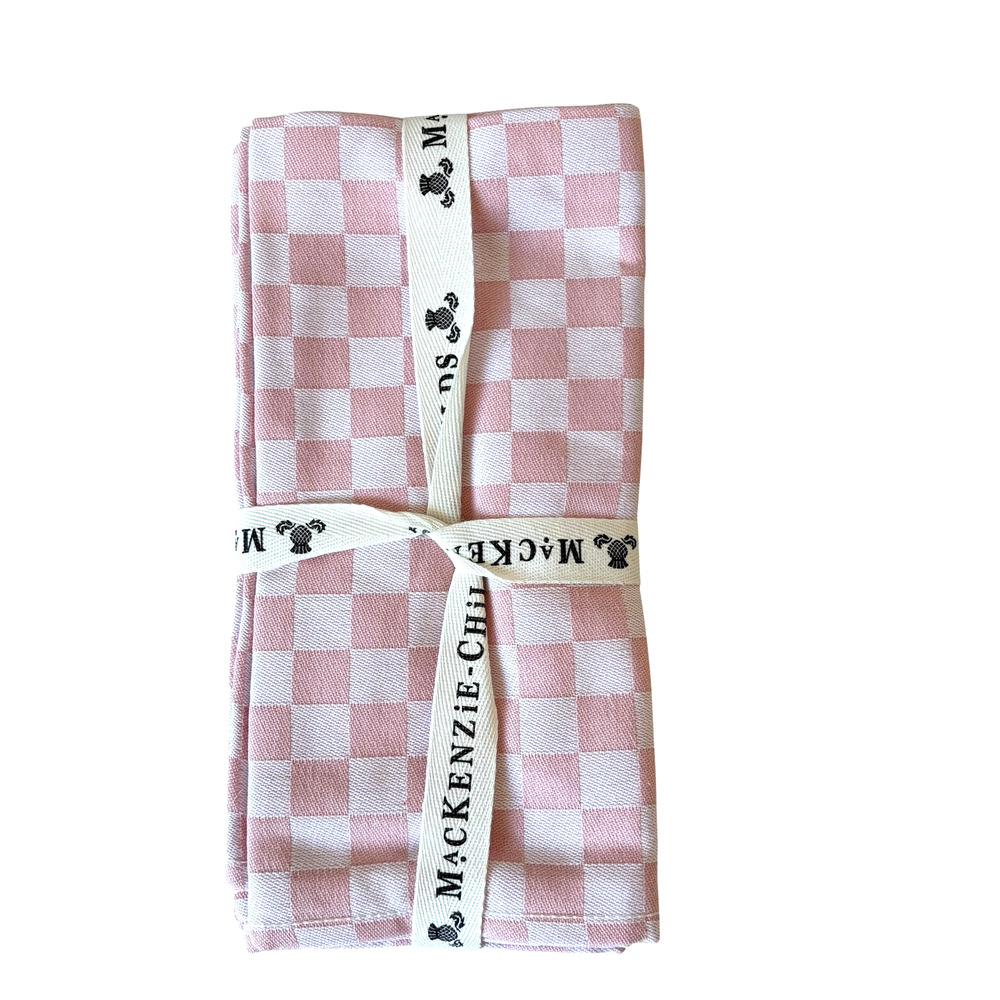 NEW Mackenzie-Childs Pink Check Cotton Napkin Set of 4